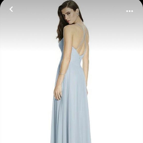 Dessy Collection Mist Blue Criss Cross Backless Maxi Dress Sz 10 - Picture 1 of 10